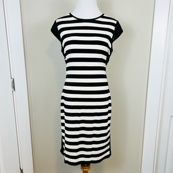 Joseph Ribkoff Black and White Striped Midi Dress - Picture 1 of 5